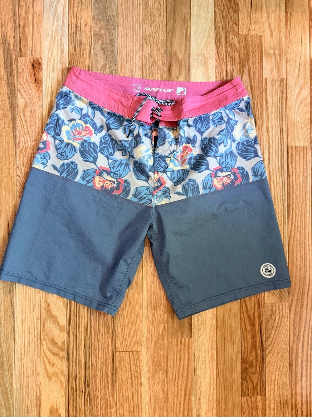 Surfcut Men's Pink & Blue Floral Colorblock Swim Board Shorts